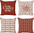Ambesonne Modern Throw Pillow Cushion Case Pack of 4, Scandinavian Minimal Ornaments Boho Feather Leaves and Home Phrase Print, Modern Accent Double-Sided Digital Printing, 20", Pale Tan and Dark Rust
