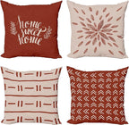 Ambesonne Modern Throw Pillow Cushion Case Pack of 4, Scandinavian Minimal Ornaments Boho Feather Leaves and Home Phrase Print, Modern Accent Double-Sided Digital Printing, 20", Pale Tan and Dark Rust