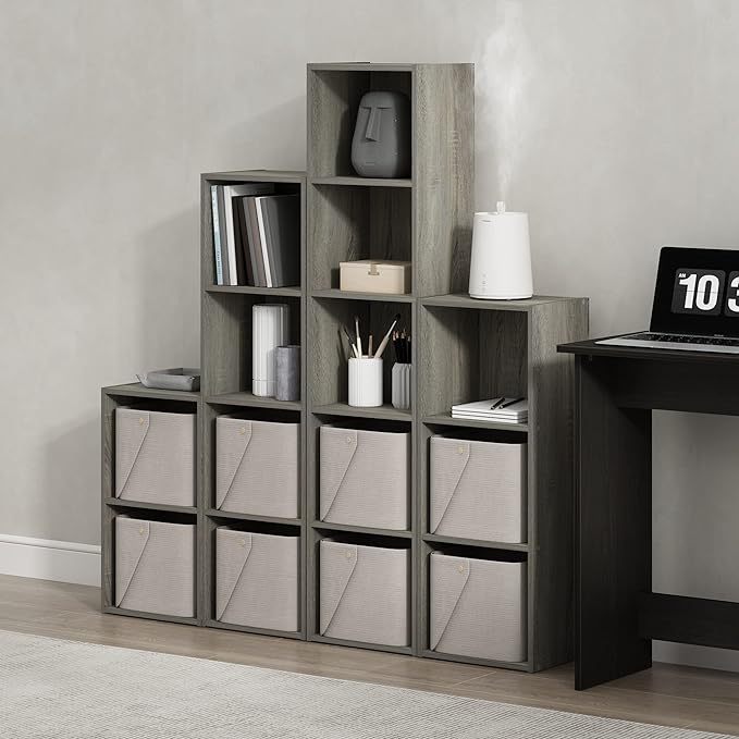 Furinno PASIR Book Shelf, 4-Tier Modern Bookshelf, Open Shelves Bookcase 9" x 12" x 42", for Living Room, Bedroom, Home Office, French Oak