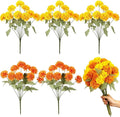6 Bundles 16.5" Artificial Marigold Flowers 54 Heads Orange & Yellow Dried Silk Fake Marigold Ball Heads Bouquet Realistic Autumn Plants for Day of the Dead Dia De Los Muertos Fall Decoration