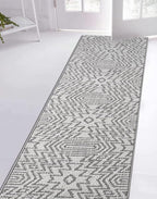Custom Size Southwestern Style Runner Rug Mat for Wide Hallway Entryway Kitchen Laundry Room with Slip Resistant Latex Rubber Backing, Inca Grey, 31 inch X 10 feet