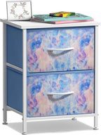 Sorbus Nightstand with 2 Drawers - Kids Bedside Furniture End Table Night Stand - Steel Frame, Wood Top & Easy Pull Fabric Bins - Dresser & Chest for Home, Bedroom Accessories, Office & College Dorm