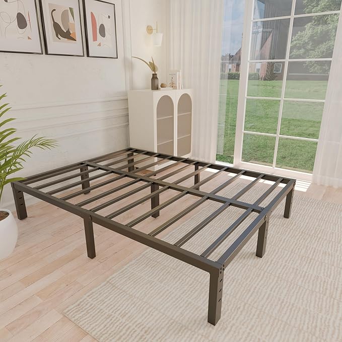 ALDRICH 12 Inch Metal Bed Frame Queen Size - Double Black Basic Steel Slats Platform, Easy Assembly Heavy Duty Noise Free Bedframes, No Box Spring Needed