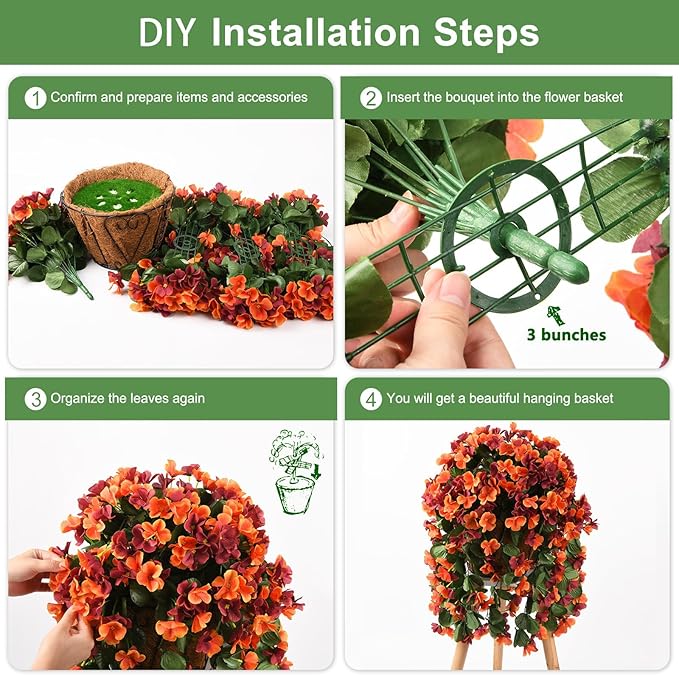 Artificial Fake Hanging Plants Flowers Basket for Fall Autumn Outdoor Decoration,Faux Silk Begonia in Planter UV Resistant Realistic for Outside Home Porch Patio Balcony Yard Decor