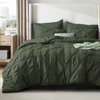 Bedsure Twin Comforter Set Olive Green - Bed in a Bag Twin Size Bedding 5 Pieces, GentleSoft™ Pintuck Bed Set Gift for Family, Pinch Pleat Olive Green Comforter with Sheets, Pillowcase & Sham