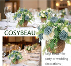 Artificial Rose Flowers 25pcs, Dusty Sea Blue Foam Fake Rose Faux Flower for Wedding Bouquets Bridal Shower Centerpieces Floral Arrangements Home Decorations Party Backdrops Table