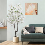 Artificial White Cherry Blossom Tree 6ft(72in) Faux Floor Green Plant for Indoor Decor Natural Potted Tree Realistic Cherry Flowers Wood Trunk for Home Living Room,Office Perfect Weeding Gift