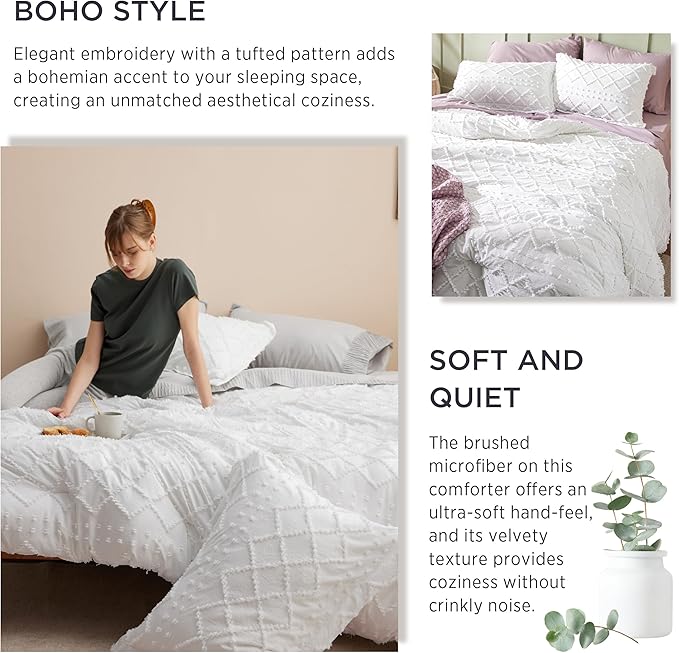 Bedsure California King Comforter Set - Olive Green Comforter, Boho Tufted Shabby Chic Bedding for Kids, 3 Pieces Vintage Farmhouse Bed Set for All Seasons, Fluffy Soft Bedding with 2 Pillow Shams