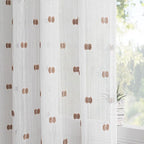 MYSKY HOME White Curtains for Bedroom 63 Inch Length Long Sheer Curtains for Kids Room Nursery Curtains with Taupe Patched Design Rod Pocket Privacy Window Drapes Dining Room 52" x 63" 2 Panels