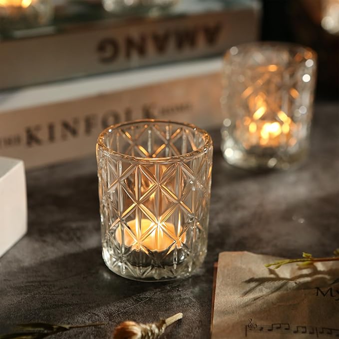 24pcs Clear Votive Candle Holders 2x2.5inch - Glass Candle Holder in Bulk for Table Wedding Centerpieces, Tea Lights Candle Holder for Wedding Party Holiday Decor (Clear,24)