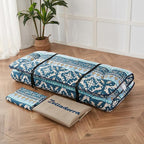 Japanese Floor Mattress, Futon Mattress with Portable Storage Bag and Washable Cover, Roll Up Thick Tatami Mat Suitable for Camping, Guest Room (Blue Striped Jacquard, Twin)