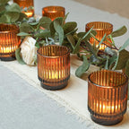 Vintage Ribbed Amber Glass Tealight & Votive Candle Holders (Set of 12), Wedding Bridal Shower Party Table Decor, Fall Decor, Boho Decor, Shelf Decoration