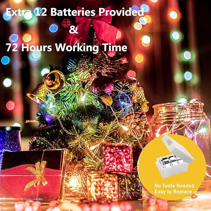 36 Pack Fairy Lights Battery Operated, 3 Speed Modes, Extra 40 Batteries for Replacement, 7Ft 20 LED String Lights, Waterproof Copper Wire, Twinkle Firefly Lights for Christmas Decorations,Colorful