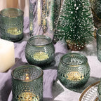 40 Pcs Assorted Green Votive Candle Holders Bulk- Glass Tealight Candle Holder for Wedding Table Decor, Green Candle Holders for Christmas, Vintage Party Table Decor
