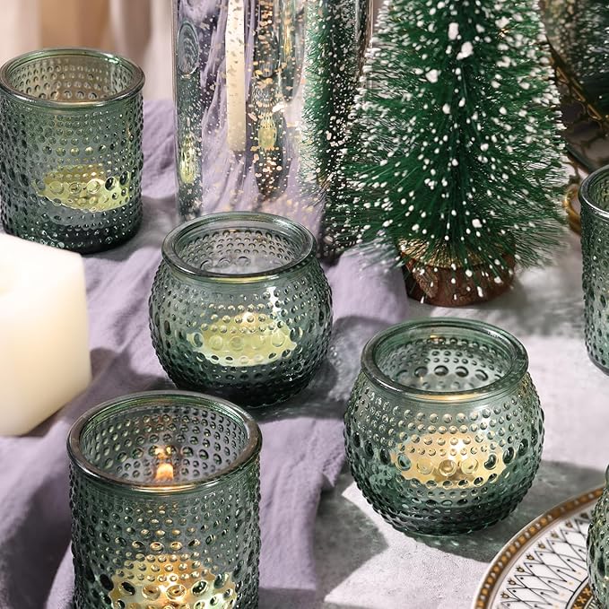 40 Pcs Assorted Green Votive Candle Holders Bulk- Glass Tealight Candle Holder for Wedding Table Decor, Green Candle Holders for Christmas, Vintage Party Table Decor
