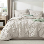 Bedsure California King Comforter Set Linen - Bed in a Bag Cal King 7 Pieces, GentleSoft™ Pintuck Bed Set Gift for Family, Pinch Pleat All Season Comforter with Sheets, Pillowcases & Shams