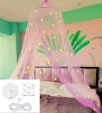 Eimilaly Two-Tone Bed Canopy Stars Glow in The Dark Pink Purple, Mosquito Net Bed Canopy for Girls Room Decor, Single Door
