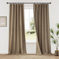 KangBang Linen Brown Blackout Curtains 96 Inches Long 2 Panel Set, Back Tab Thermal Insulated Curtains for Bedroom Living Room Hook Belt Rustic Drapes with Hooks for Track(Desert Biscuit, 52x96)