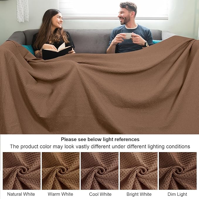 PHF Pre-Washed Cotton Waffle Weave Family Blanket,Oversized King Size 120"x 120"-Snag Proof Lightweight Breathable, 10'x 10' Huge Extra Large Big-Elegant Aesthetic Home Decoration Gift,Cappuccino