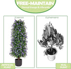 Sunnyglade 2 Packs Artificial Rose Tree 3FT- Fake Floral Plant Tree in Pot- Decorative Topiary Plant - Cement Filled Potted Faux Flower Plant for Home Office Porch Decor Indoor Outdoor (Purple)