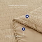 HYMOKEGE Khaki California King Comforter Set Seersucker 7 Pieces, All Season Luxury Bed in a Bag for Bedroom, Bedding Set with Comforter, Sheets, Pillowcases & Shams