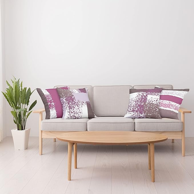 Ambesonne Grunge Throw Pillow Cushion Case Pack of 4, Abstract Design Simplistic Minimal Stripes Brushstrokes Contemporary, Modern Accent Double-Sided Digital Printing, 18", Grey Pink and Dark Mauve