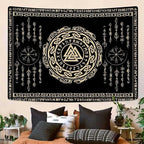 OSUNBD Nordic Viking Tapestry Wall Hanging - Small 70x47 inches Soft Flannel with Valknut, Celtic Runes & Norse Mythology Scandinavian for Bedroom, Living Room Decor