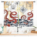 Nautical Octopus Curtains, Coastal Old Pirate Map Sailboat Compass Ocean Wave Kraken Octopus Tentacles Vintage Window Drapery Treatment for Bedroom Living Room Kitchen Bathroom 2 Panels, 55x39 Inch