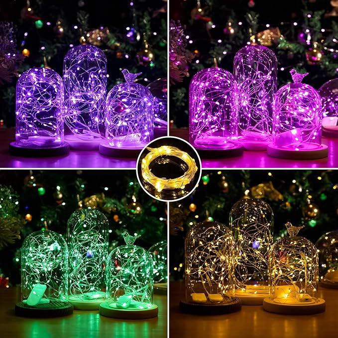 6 Pack Fairy Lights Battery Operated Lights, 7ft 20 Led Multicolor Mini String Lights, Waterproof Silver Wire Starry for Mason Jars Wedding Party Centerpiece Table Christmas