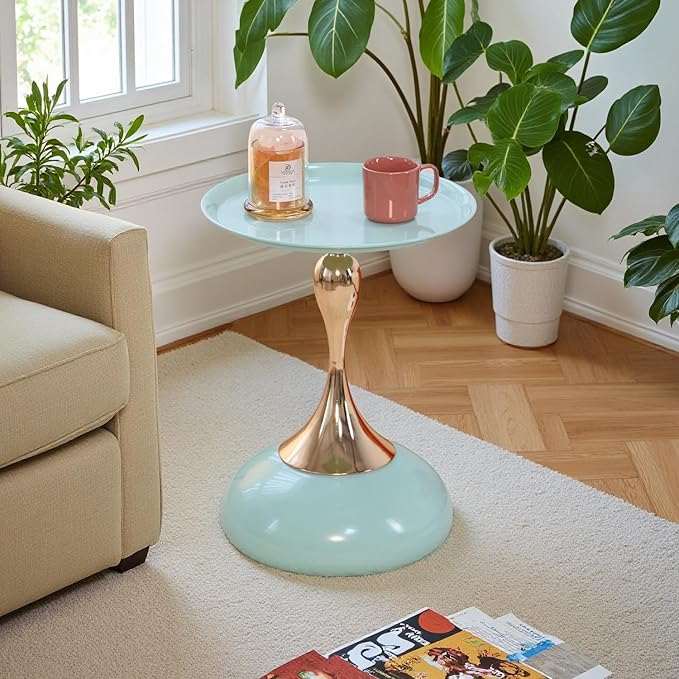 Sleek Hourglass Side Table - Stylish Modern Design Perfect for Living Rooms, Cafes, Dining Areas, Bedrooms, and Outdoors - Chic Decorative Accent (1, Light Green)