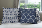 Ambesonne Vintage Throw Pillow Cushion Case Pack of 4, Quatrefoil Mesh Medieval Lattice Ornaments Ethnic Motive and Dahlia Flowers, Modern Accent Double-Sided Digital Printing, 16", Night Blue White