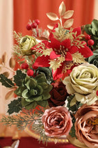 Artificial Christmas Flowers Set with Poinsettia, Fake Roses, Greenery Leaves & Stems for DIY Christmas Decor - Wreath, Tree Ornaments, Wedding Bouquets, Centerpieces, Home Floral Arrangement