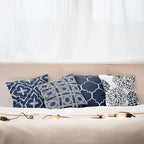 Ambesonne Vintage Throw Pillow Cushion Case Pack of 4, Quatrefoil Mesh Medieval Lattice Ornaments Ethnic Motive and Dahlia Flowers, Modern Accent Double-Sided Digital Printing, 16", Night Blue White