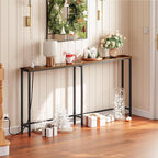 HOOBRO 63" Narrow Console Table with Charging Station, 5.9" Sofa Table with 2 Power Outlets and USB Ports, Long Entryway Tables Behind Couch Table, for Hallway, Living Room, Rustic Brown BF165UXG01