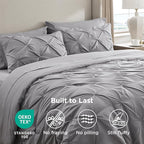 Bedsure Full Comforter Set Grey - Bed in a Bag Full Size Bedding Set 7 Pieces, GentleSoft™ Pintuck Bed Set Gift for Family, Pinch Pleat Grey Comforter with Sheets, Pillowcases & Shams