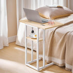 HOOBRO Foldable End Table, C Shaped Side Table with Storage Shelf, Small Snack Table Suitable for Living Room Bedroom Small Spaces, Easy Assembly, White and Natural WN29SF01