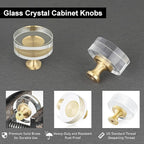 QOGRISUN 15-Pack Brass Crystal Cabinet Knobs,Glass Crystal Gold Drawer Knobs,1-1/4-Inch Round, Decorative Dresser Pulls, Modern Cabinet Hardware