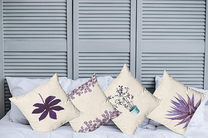 Ambesonne Botanical Throw Pillow Cushion Case Pack of 4, Minimalist Watercolor Painting Leaves Agave Branches Plant in a Pot, Modern Accent Double-Sided Digital Printing, 16", Quartz and Lavender