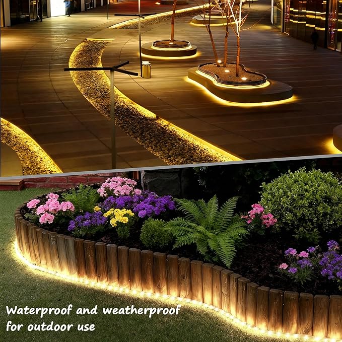 48ft Warm White LED Rope Lights Outdoor - 324 LEDs Christmas Rope Lights, 120V ETL Certified, Connectable to 192ft, Weather-Resistant, w/24 Mounting Clips & Screws - Cozy Home & Café Decor