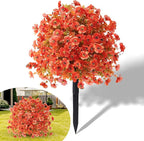 Artificial Mums Topiary Ball Tree With Flowers for Outdoors Fall Decor,23" Orange UV Resistant Fake Plants With Ground Spike Autumn Decorations for Home,Front Porch,Garden,Thanksgiving,Planters