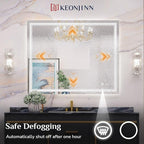 Keonjinn 48 x 40 Inch LED Bathroom Mirror with Lights, Large Wall Mounted Vanity Mirror, UL Listed LED Driver, HD Tempered Glass, Easy Installation, Anti-Fog, Memory Dimmable 6000K, CRI 90+