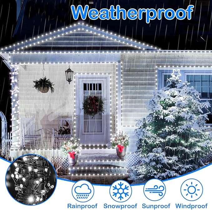 Decute 800LED 272ft Christmas String Lights UL Certified 8 Modes, Waterproof Outdoor Indoor Twinkle Starry Light for Christmas Tree Patio Garden Party Decor, Cool White
