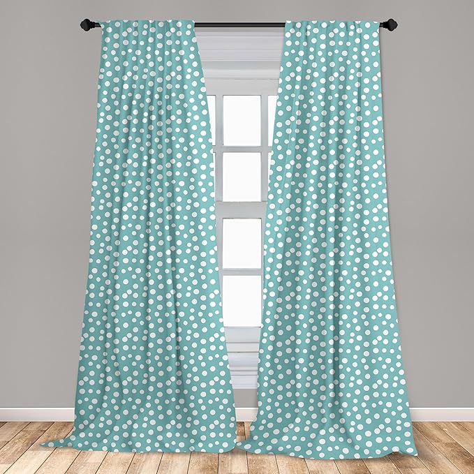 Ambesonne Turquoise Window Curtains, Retro Vintage 60s 50s Inspired Geometric Polka Dots Romantic Art Print, Lightweight Decor 2-Panel Set with Rod Pocket, Pair of - 28" x 63", White and Blue