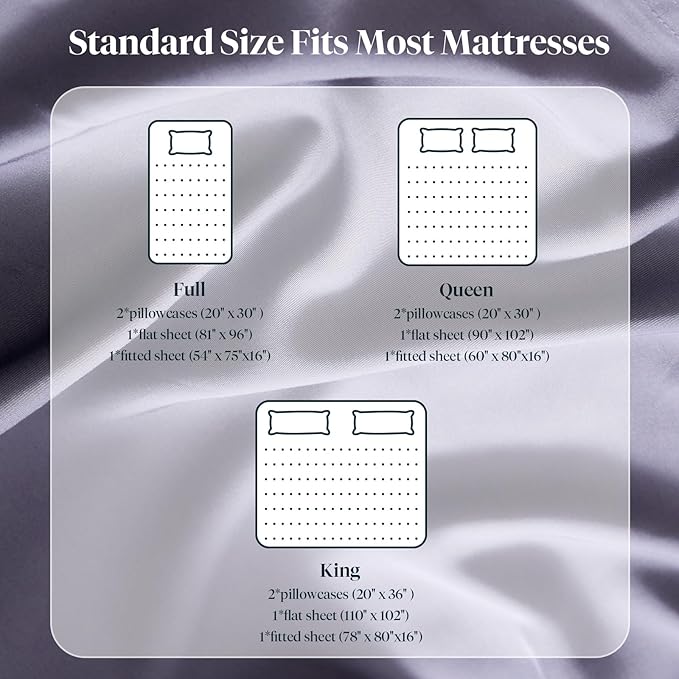 LuxClub Full Size Bed Sheets, 100% Rayon Derived from Bamboo Cooling Sheets, Breathable & Soft Deep Pocket Up to 16", Hotel Luxury Silky Sheets Full Size Set, Light Grey