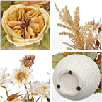 Artificial Fall Floral Centerpiece with Vase, Fake Flowers for Autumn Table Decorations, Silk Rose & Maple Leaves Arrangement, Rustic Cement Vase Harvest Decor for Dining Table, Kitchen, Living Room
