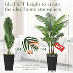 6FT Artificial Palm Tree, Tall Faux Palm Tree Indoor with Black Fake Plants Tall, Artificial Plants with Lifelike Leaves for Home Office Decor (Black)