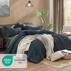 Monbix Twin XL Comforter Set Navy Blue, Cationic Dyeing Bedding Set Reversible 5 Pieces, All Season Bed in a Bag with Comforter, Sheets, Pillowcase & Sham