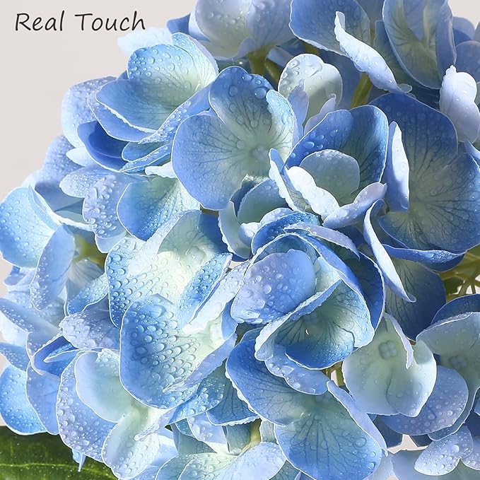 Nubry 22.44In Blue Hydrangea Artificial Flowers, 2Pcs Latex Faux Real Touch Large Hydrangea Flowers with Long Stems & Leaves for Home Office Decor Wedding Party Arrangements(Blue)