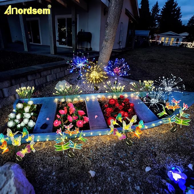 Anordsem Solar Lights Outdoor Decorative: Bendable Copper Wire with 120 LED Firework Beads - Waterproof DIY White Fun Decorating Yard Garden Patio - Christmas Gifts for Homeowner Over 30
