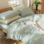 MooMee Bedding Duvet Cover Set 100% Washed Cotton Linen Like Textured Breathable Durable Soft Comfy (Heathered Sage Green, Super Queen 90"x98")